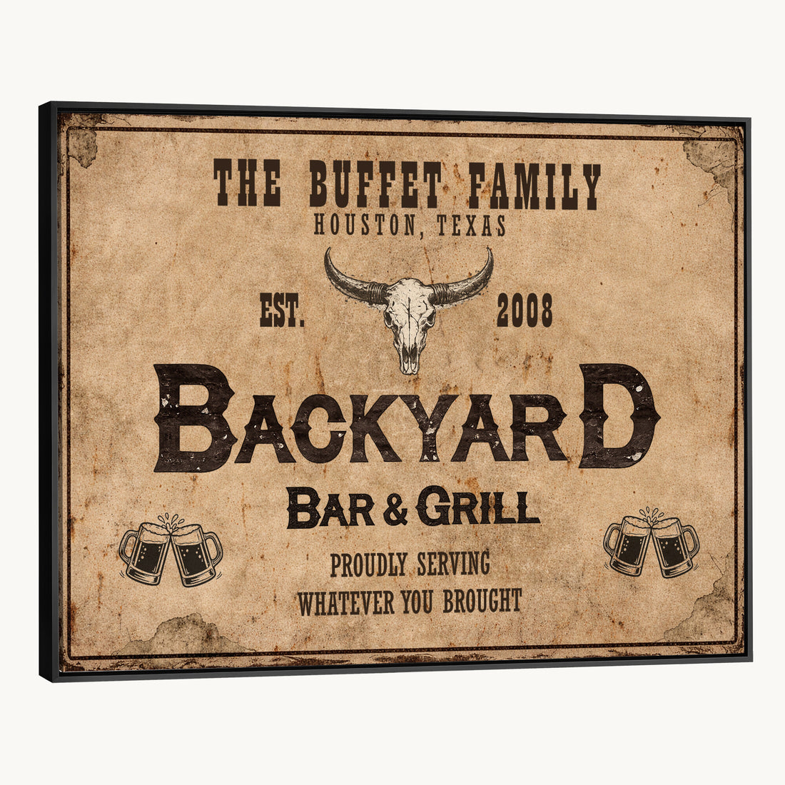 Custom Backyard Bar & Grill Sign Canvas, Personalized Family Name Sign