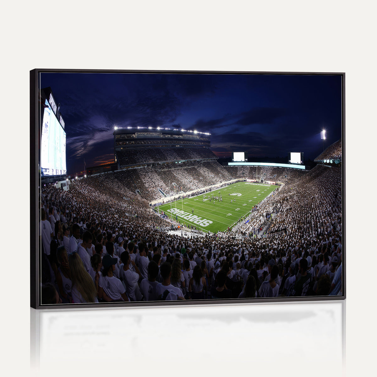 75193-PAN-FL-20X10 - Michigan State Spartans Canvas, Framed Football Team Print - East Lansing Spartan Stadium Wall Art