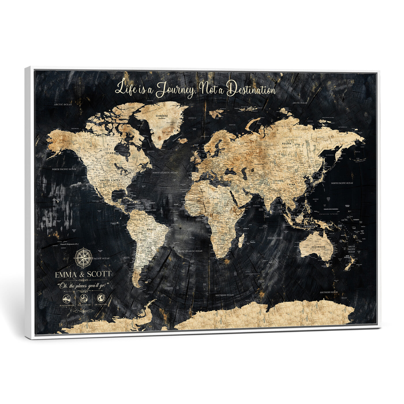 77472096-MGV-CV-36X24 - Custom Push Pin World Map Wall Art Canvas Print – Personalized Travel Tracker with Pins Framed Large for Home and Office Decor