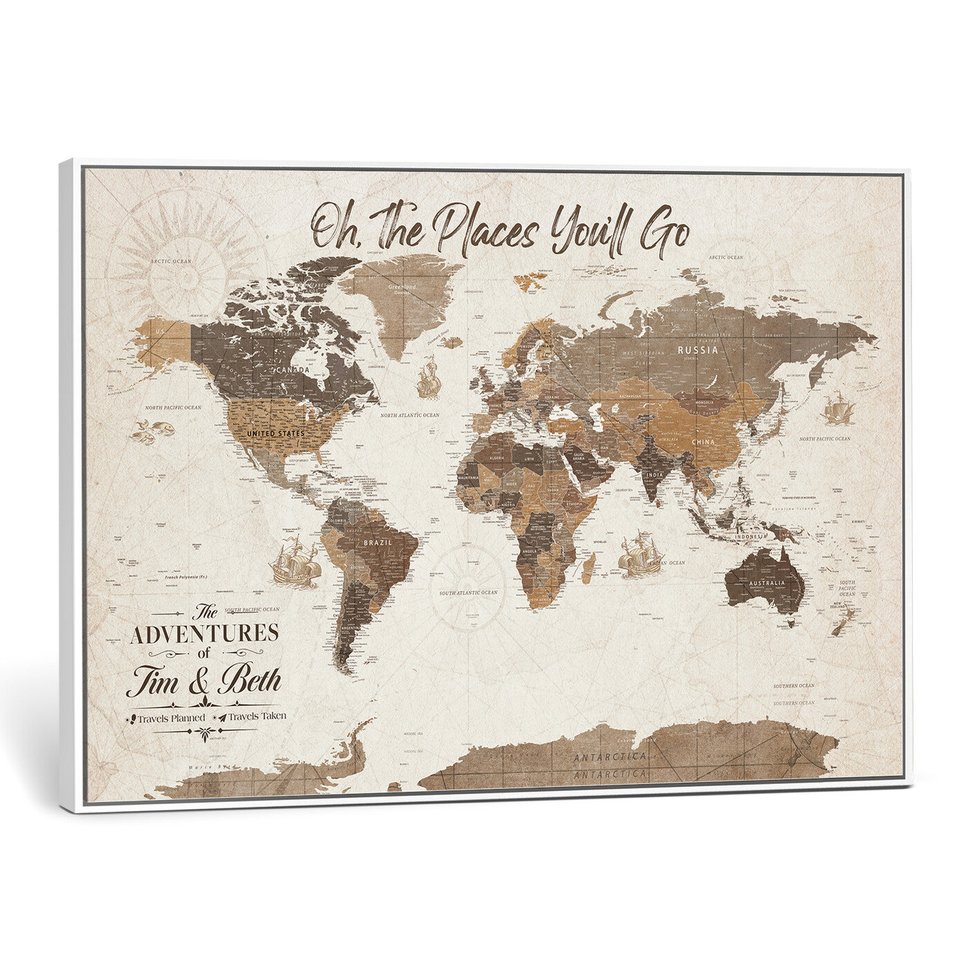 99085321-MGV-CV-36X24 - Custom Push Pin World Map Wall Art Canvas Print – Personalized Travel Tracker with Pins Framed Large for Home and Office Decor