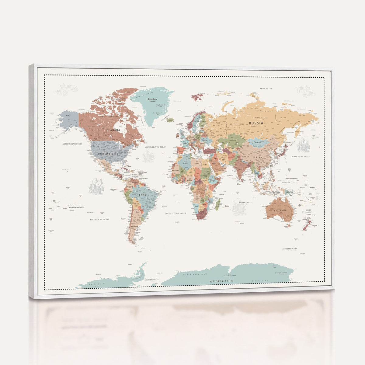 63447567-MGV-CV-36X24 - Pastel Colors World Map Wall Art Canvas Print