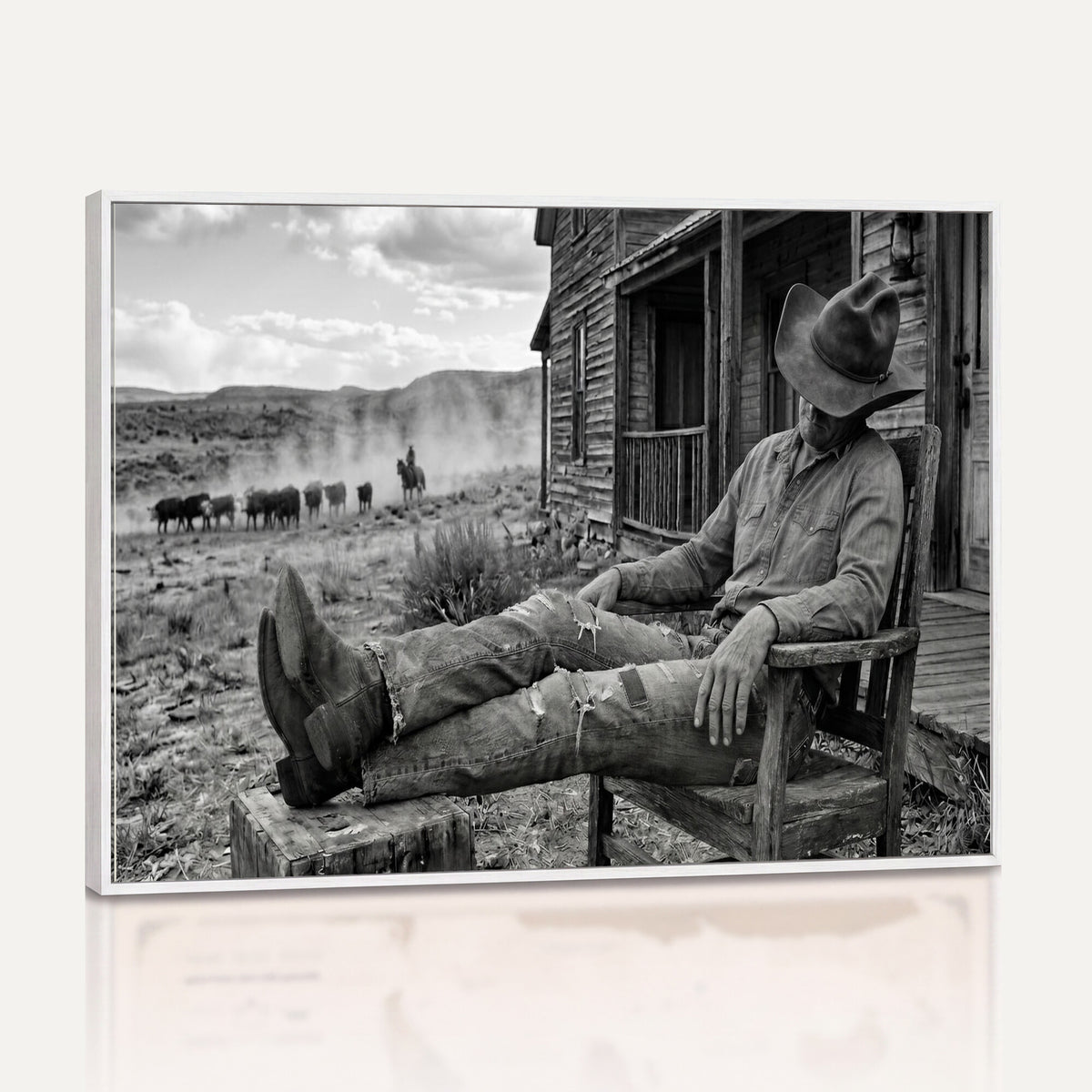 94461975S-MGV-CV-36X24 - Vintage Sleeping Cowboy Wall Art Canvas Print, Western Home Decor