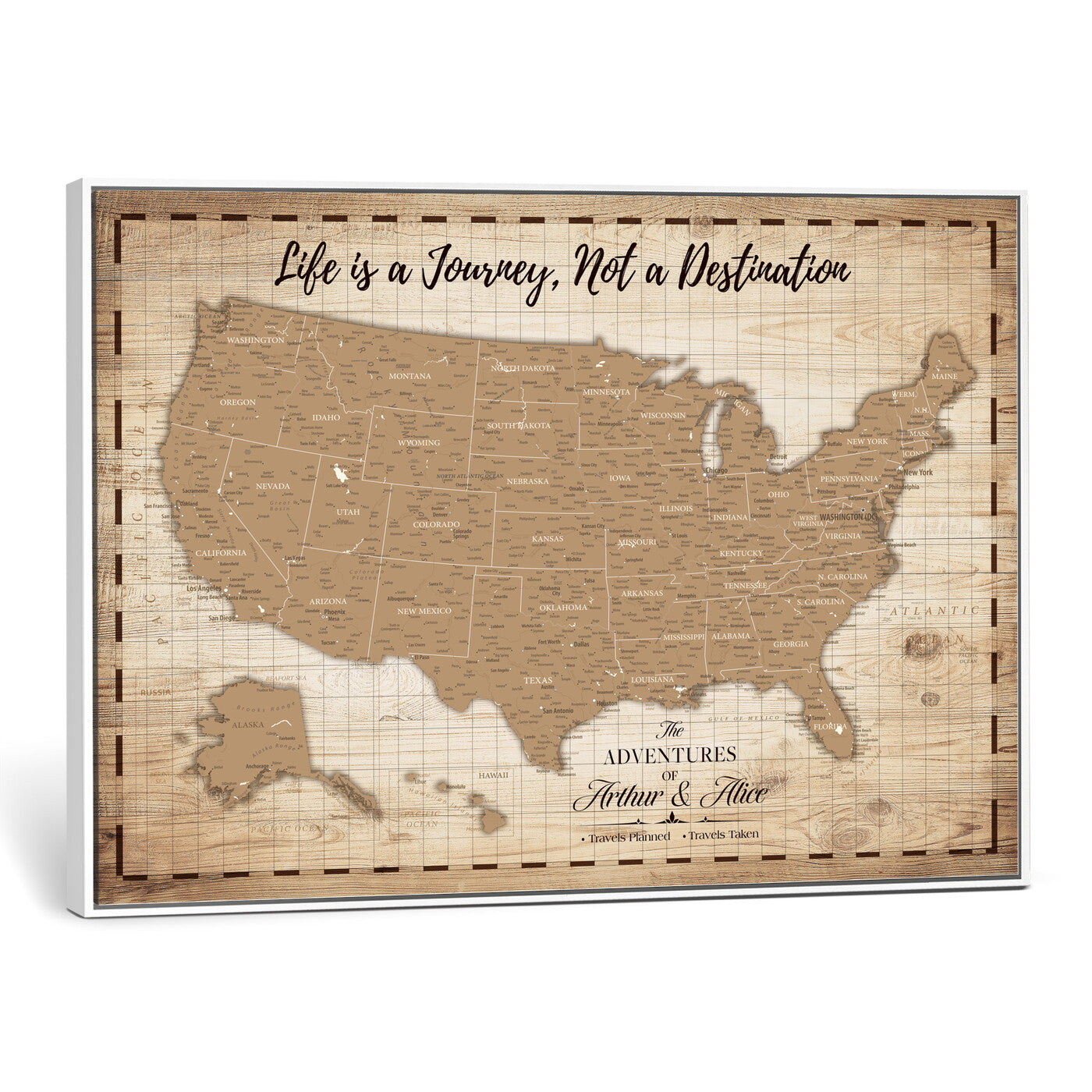 19102499-MGV-CV-36X24 - Personalized USA Push Pin Travel Map, Custom United States Map, Push Pin Map, USA Bucket List Map, Anniversary Gift | Couple Travel Map Wall Art
