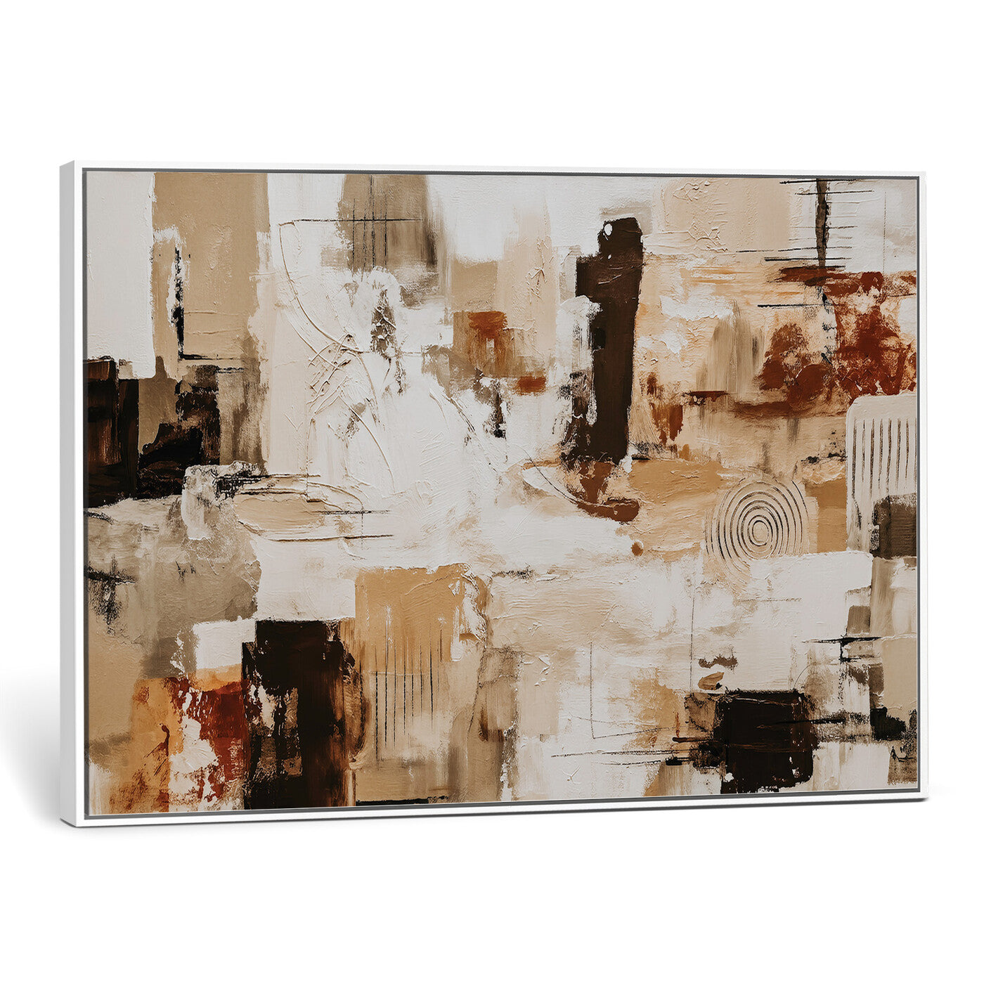 26560159-MGV-CV-36X24 - Blue Teal Abstract Canvas Wall Art, Modern Textured Painting Print, Navy Orange White Contemporary Art, Neutral Living Room Decor, Office Art