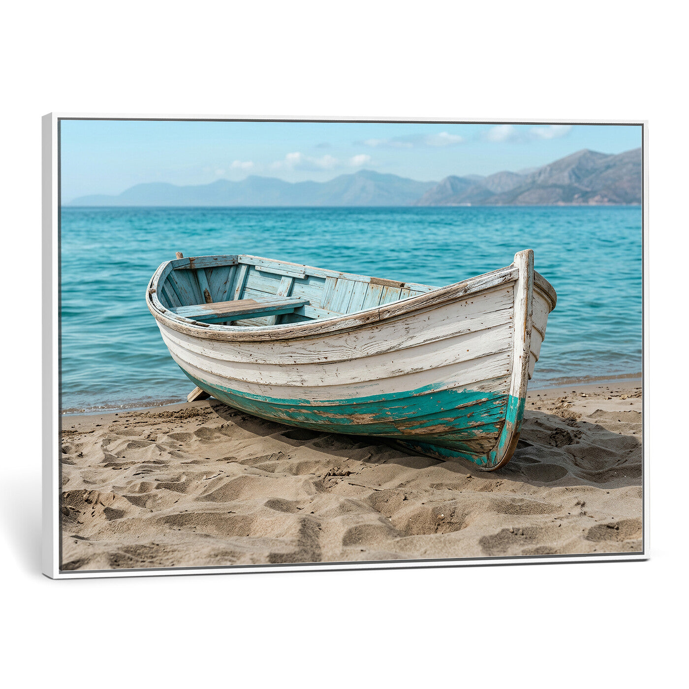 49963709-MGV-CV-36X24 - Coastal Boat Canvas Wall Art Print, Beach Boat Painting, Nautical Ocean Decor, Seascape Wall Art - Ready to Hang