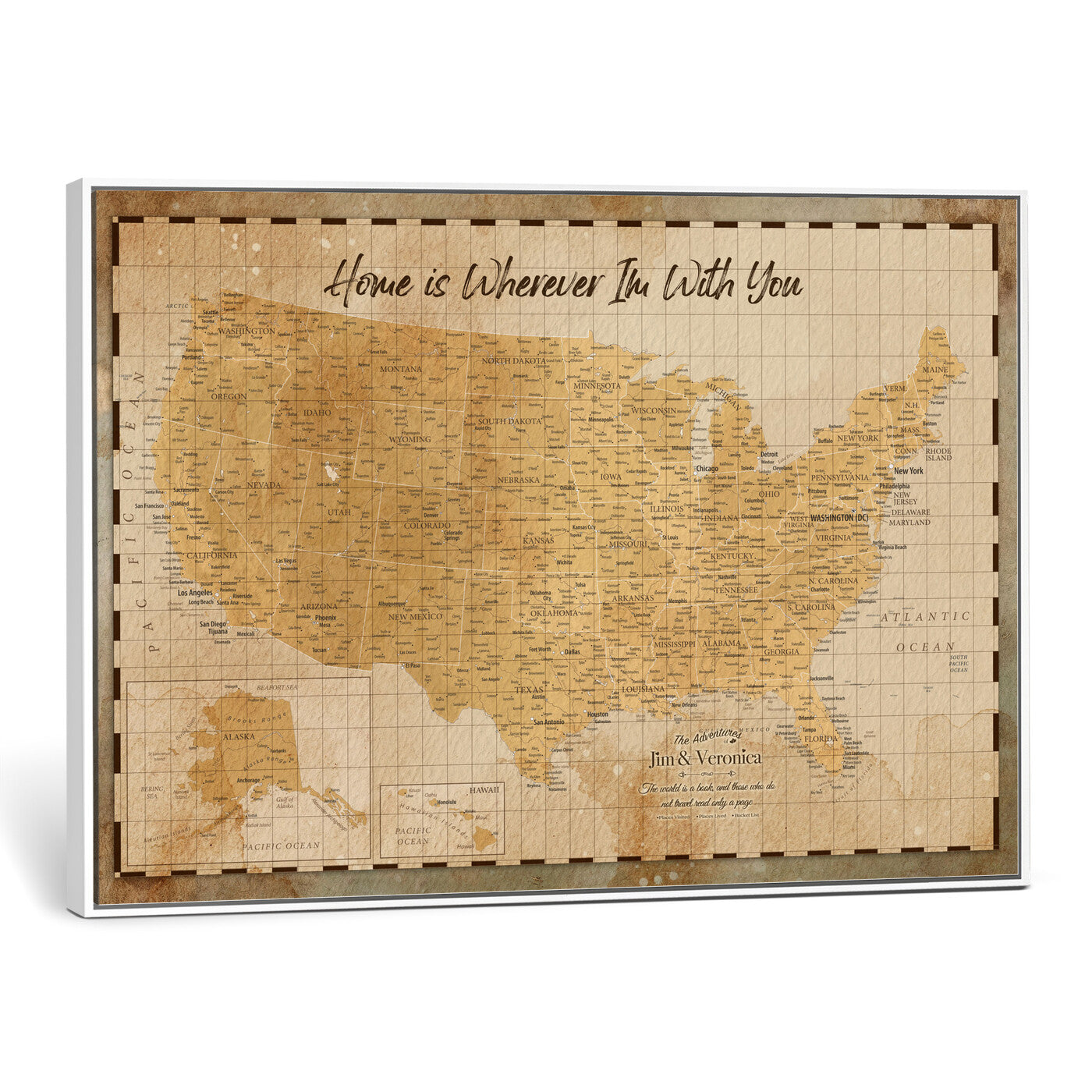 62164711-MGV-CV-36X24 - Personalized USA Push Pin Travel Map, Custom United States Map, Push Pin Map, USA Bucket List Map, Anniversary Gift - Couple Travel Map Wall Art