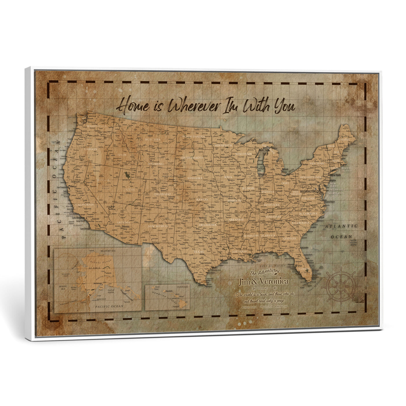 87620242-MGV-CV-36X24 - Personalized USA Push Pin Travel Map Wall Art Canvas Print | Custom United States Map | Push Pin Map - USA Bucket List Map