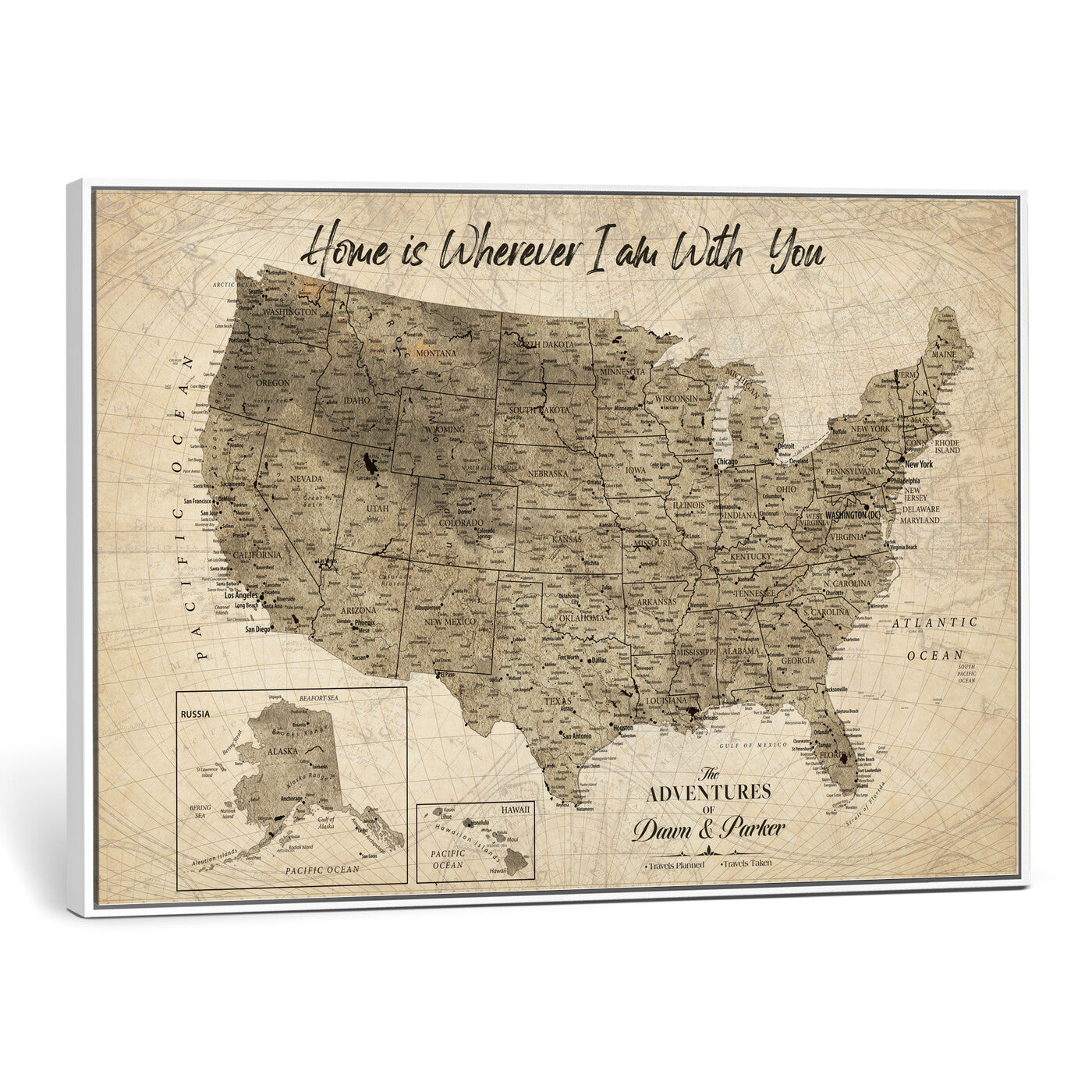 25440520-MGV-CV-36X24 - Personalized United States Map Canvas Wall Art with Push Pins Detailed