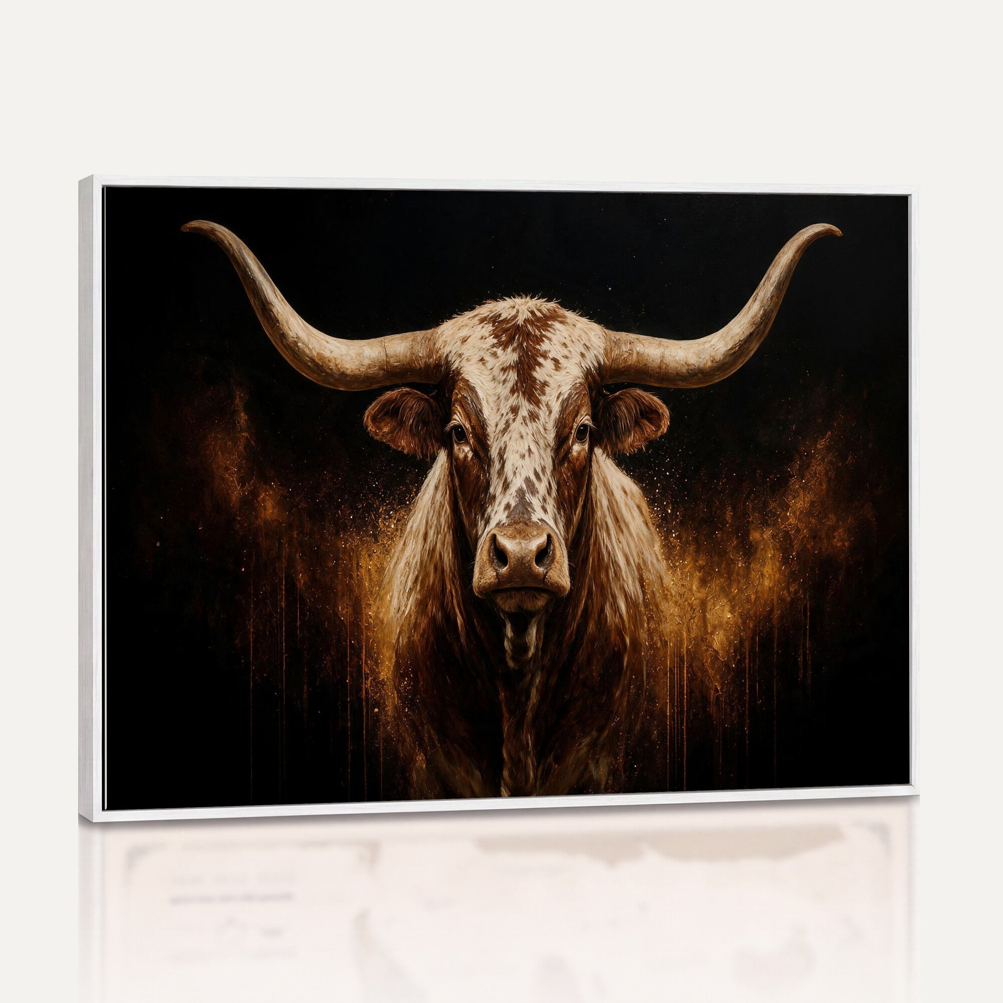 62076449-MGV-CV-36X24 - Texas Bull Cow Longhorn Canvas Wall Art Moody Western Bull Oil Painting Print