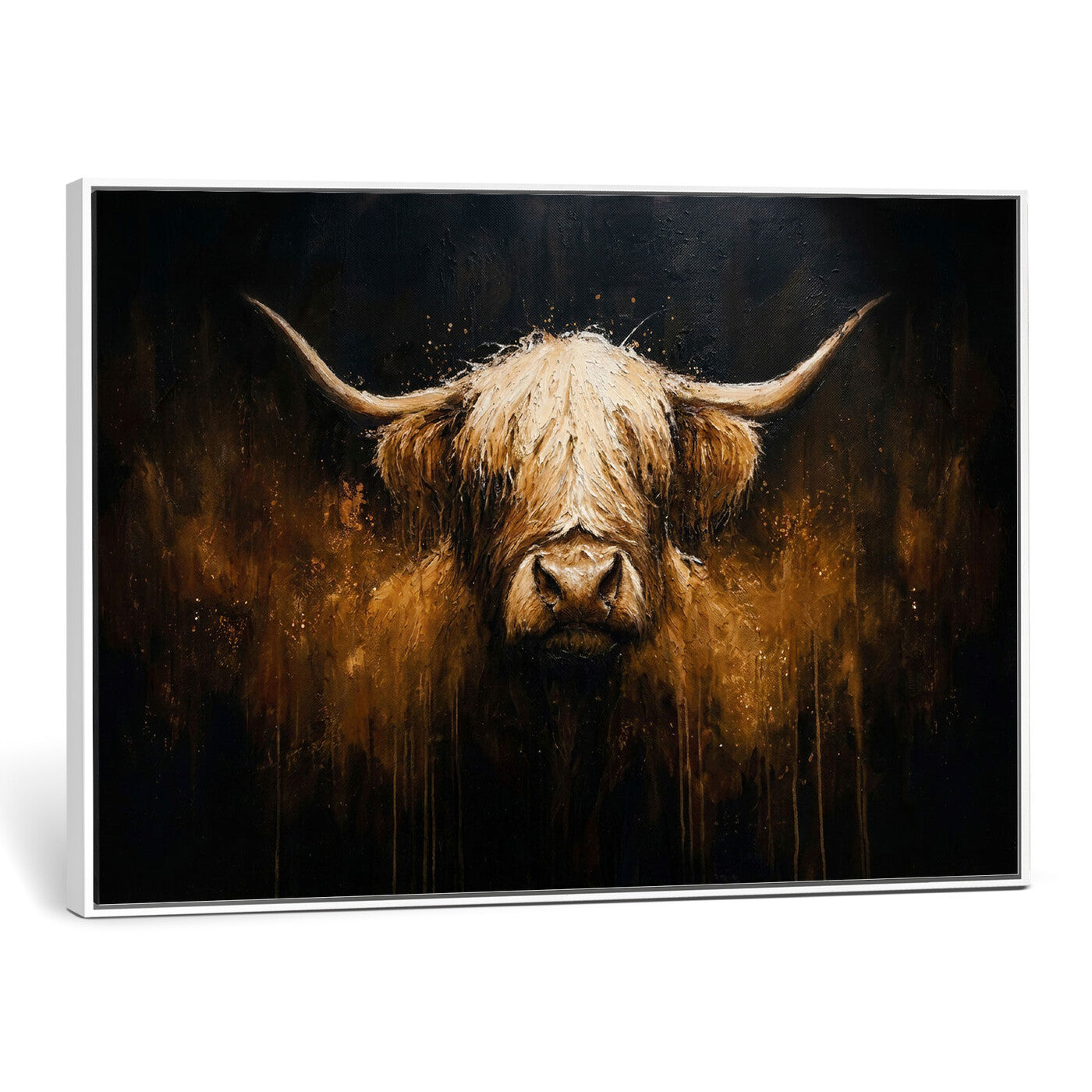 79873059-MGV-CV-36X24 - Rustic Highland Cow Canvas Print Dark Farmhouse Cattle Wall Decor
