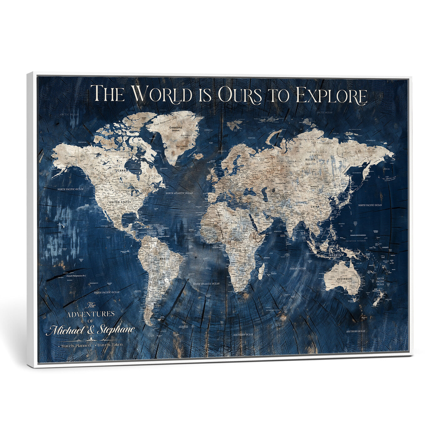 NEWMAP-5-MGV-CV-36X24 - Push Pin Customize World Map Wall Art Canvas Print, Modern Decorative Framed Map Artwork Prints for Living Room, Office, Bedroom Wall Decor - NEWMAP-5
