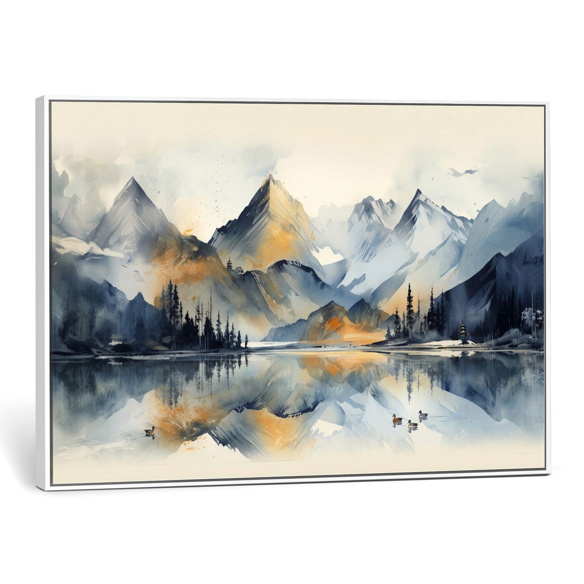 10196184T-MGV-CV-36X24 - Abstract Lake Mountain Wall Art Canvas Print