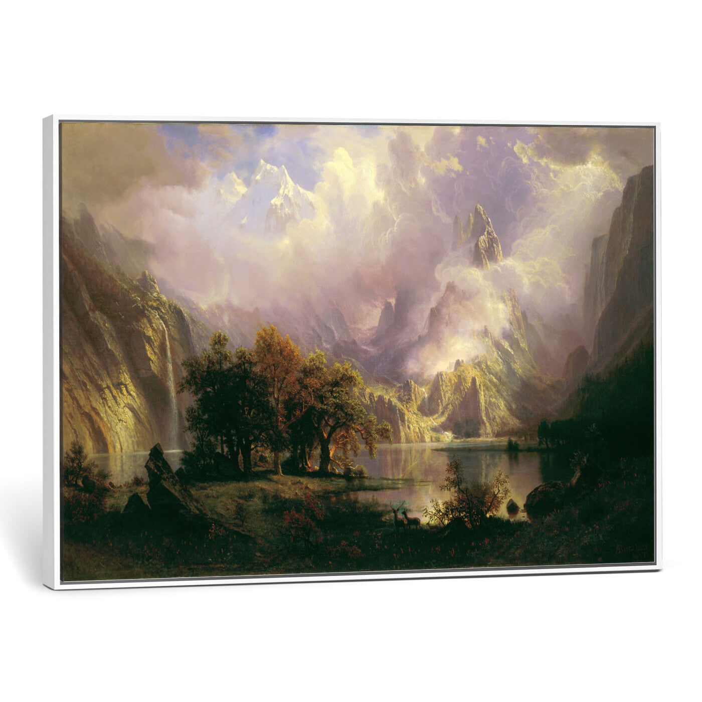 49189463-MGV-CV-36X24 - Albert Bierstadt Rocky Mountain Landscape Wall Art Canvas Print, Classic Fine Art Painting Print