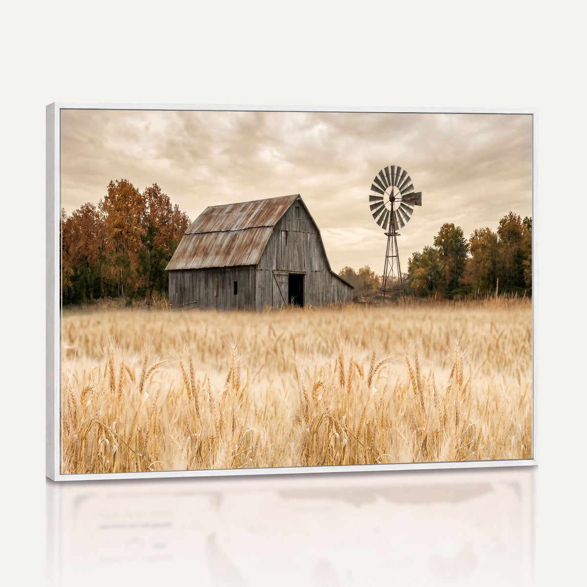 99640659-MGV-CV-36X24 - Rustic Farmhouse Barn and Windmill Wall Art Canvas Print, Country Landscape Photography Print