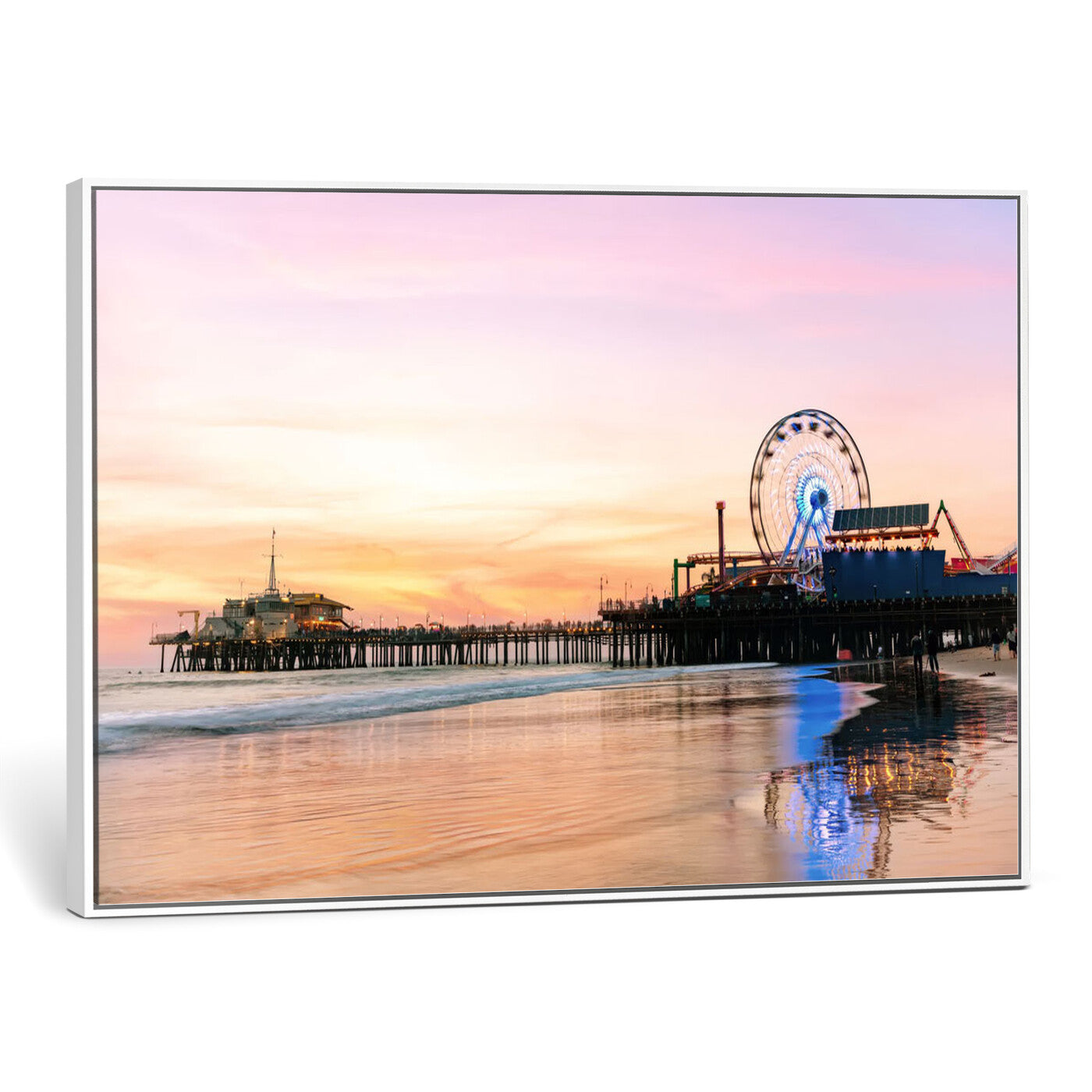 27381272-MGV-CV-36X24 - Santa Monica Pier Sunset Beach Wall Art Canvas Print, California Ferris Wheel Photo Print
