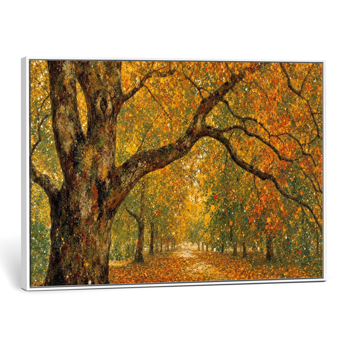 11536138-MGV-CV-36X24 - Vintage Autumn Forest Path Wall Art Canvas Print, Golden Leaves Impressionist Painting Print