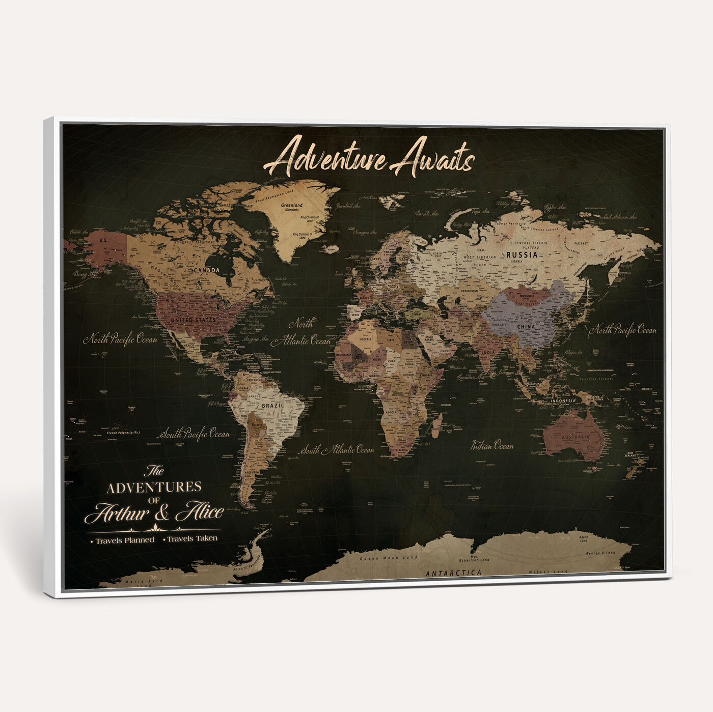 46935759-MGV-CV-36X24 - Custom Push Pin World Map Canvas | Personalized Travel Tracker | Wedding Anniversary Gift for Couples | Adventure Map Wall Art with Pins
