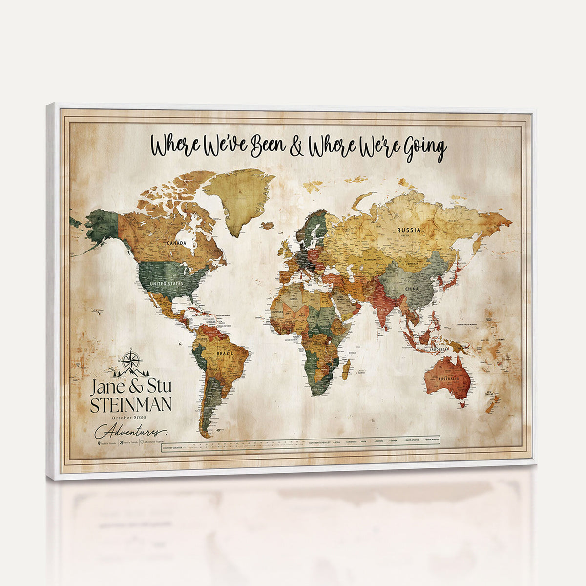 19542567-MGV-CV-36X24 - Custom Push Pin World Map Canvas | Personalized Travel Tracker - NEWMAP-167
