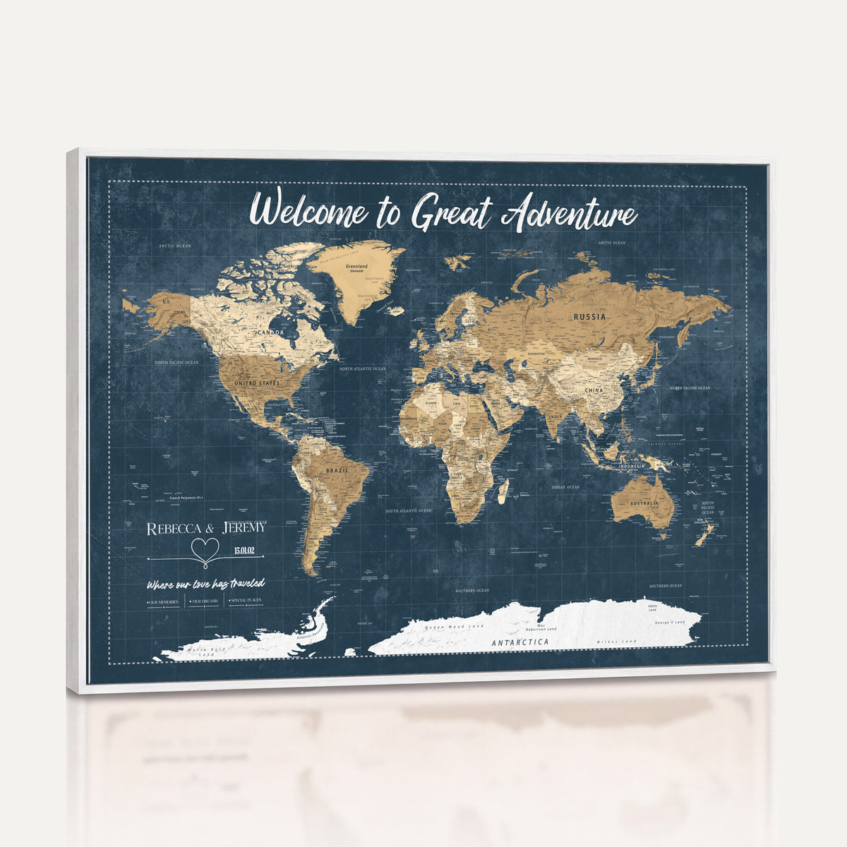 57167164-MGV-CV-36X24 - Custom Push Pin Travel Map Canvas Print, Cream Personalized Travel Tracker Map, Anniversary Gift, Vintage World Map Wall Art