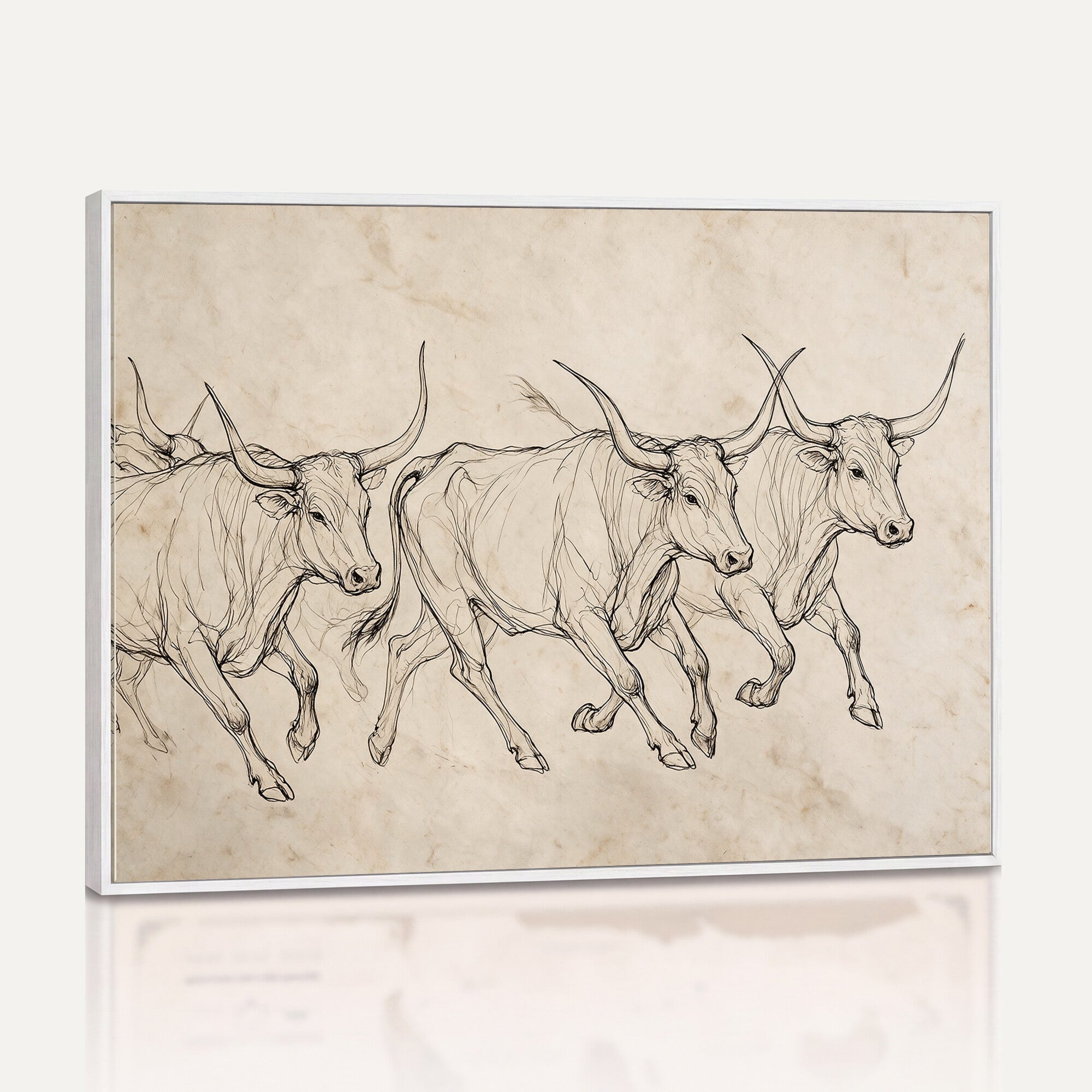 87177621-MGV-CV-36X24 - Minimalist Longhorn Line Art, Modern Texas Bull Canvas Print, Abstract Western Wall Decor, Continuous Line Artwork, Black White Ranch Gift