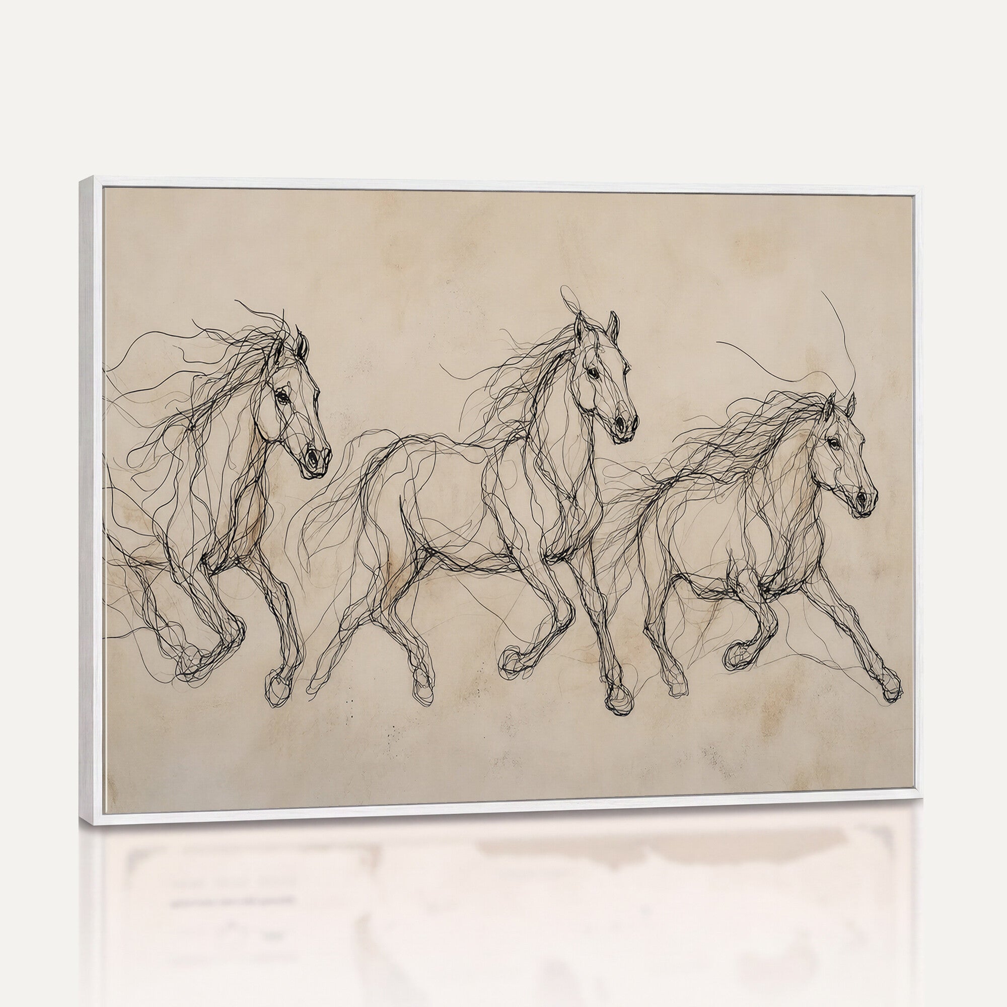 81051673-MGV-CV-36X24 - Abstract Horse Line Art Canvas, Gesture Sketch Wild Horses Print, Modern Scribble Artwork, Minimalist Equine Wall Decor, Rustic Studio Gift