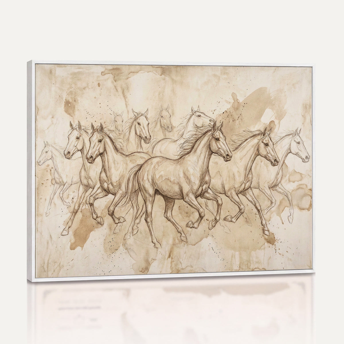 52233469-MGV-CV-36X24 - Vintage Horse Sketch Canvas Wall Art, Wild Horses Pencil Drawing Print, Antique Parchment Western Decor, Equine Sketching, Country Manor Gift