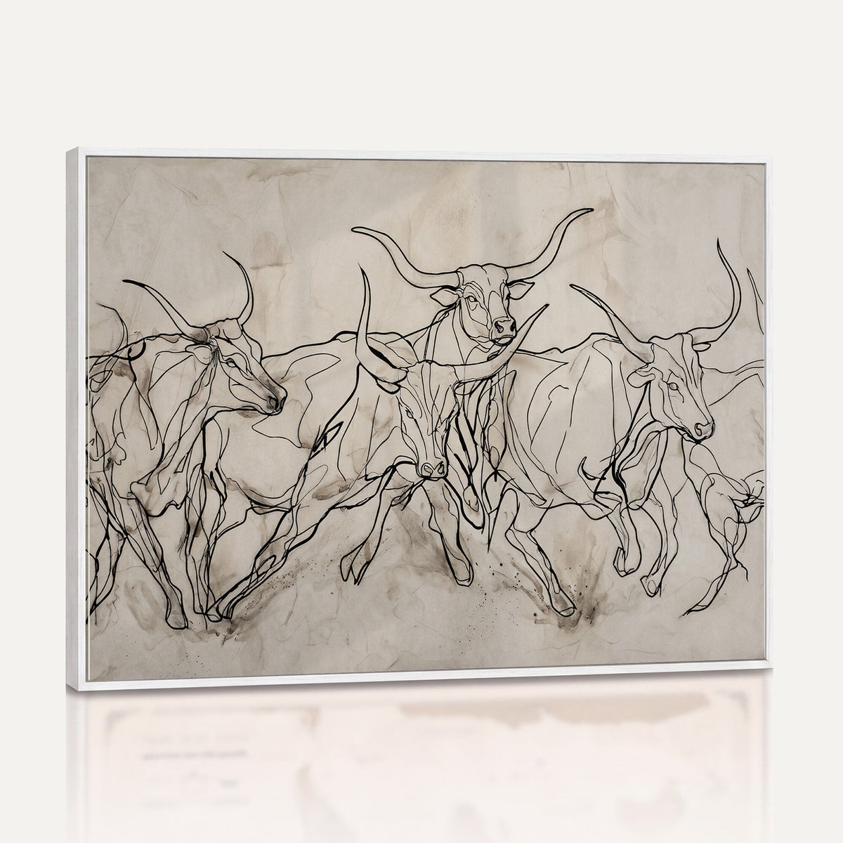 16671245-MGV-CV-36X24 - Minimalist Longhorn Line Art, Modern Texas Bull Canvas Print, Abstract Western Wall Decor, Continuous Line Artwork, Black White Ranch Gift