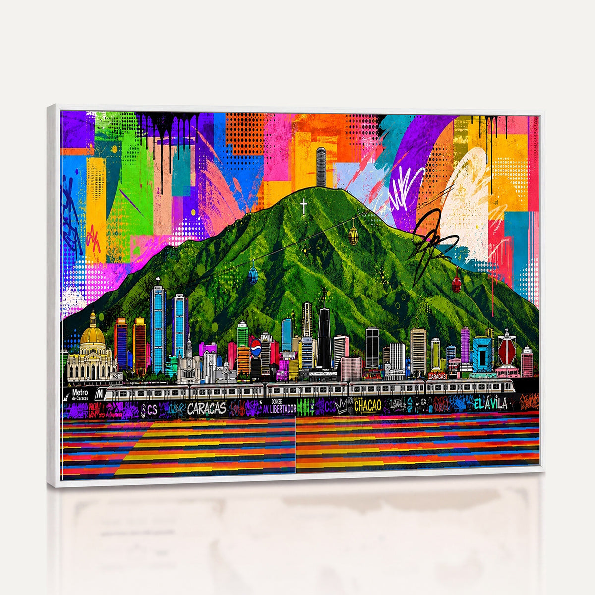86696255-MGV-CV-36X24 - Mount Ávila, Caracas, Venezuela Wall Art Print by Artist Yorlette - Graffiti Caracas Skyline Canvas Art, Colorful Street Artwork - Venezuela El Avila Poster Print