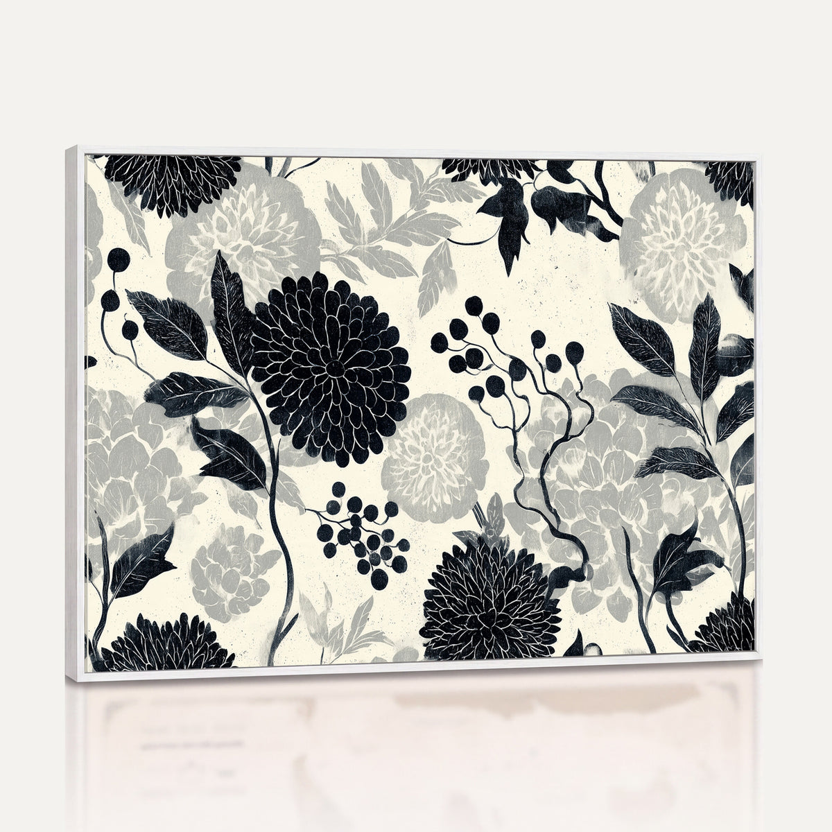 27269625-MGV-CV-36X24 - Traditional Chinese Pattern Tapestry Wall Art, Vintage Chinoiserie Peony Fabric Hanging, Antique Black Grey Living Room Japandi Gift