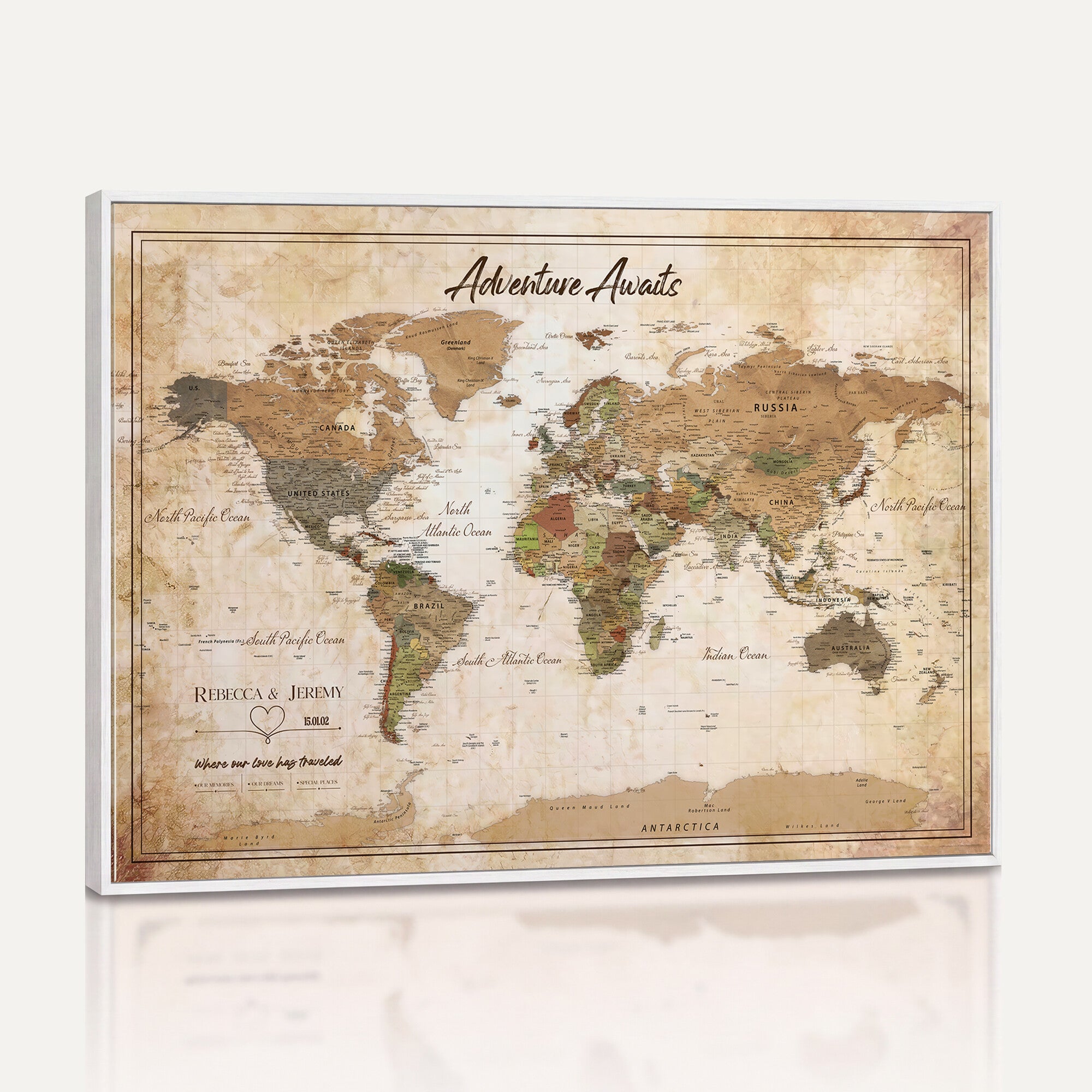 1954256765-MGV-CV-36X24 - Custom Push Pin World Map Canvas PRINT | Personalized Travel Tracker | Wedding Anniversary Gift