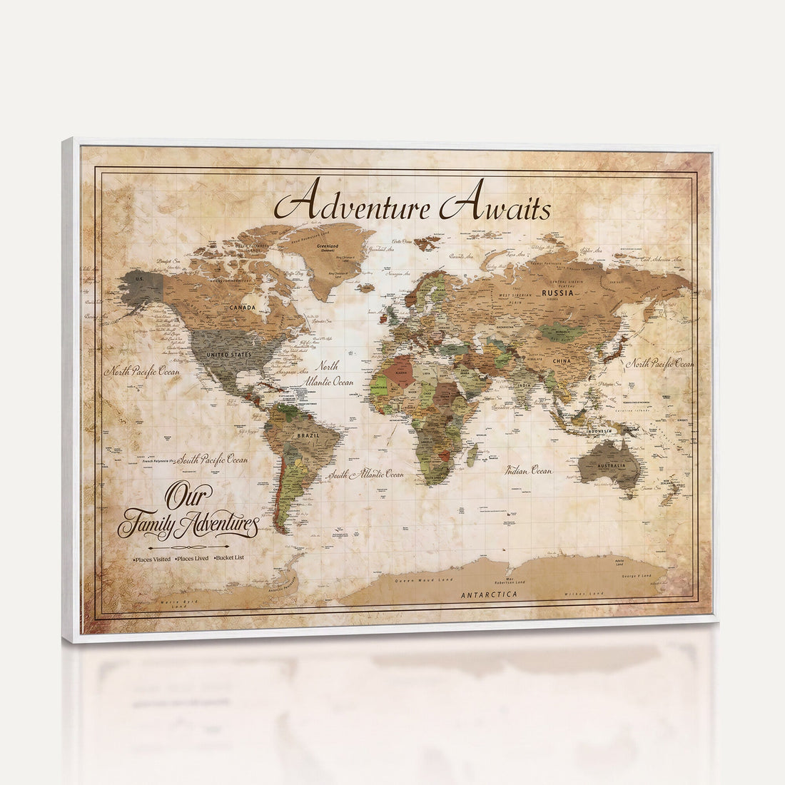 Custom Family Travel Map Wall Art, Push Pin World Map Canvas for Home