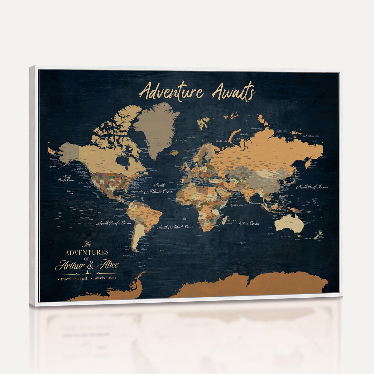 13350960-MGV-CV-36X24 - Extra Large Framed Personalize Push Pin World Map Wall Art Canvas Print for Travel Tracking