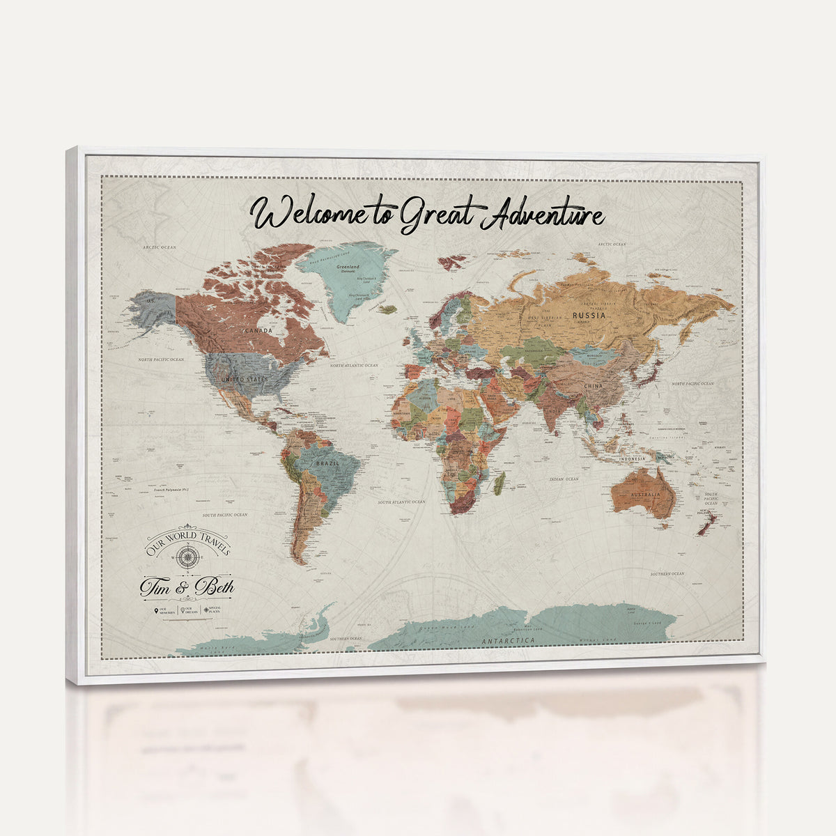 NEWMAP-19-MGV-CV-36X24 - World Map Wall Art Canvas Print, Modern Decorative Framed Map Artwork Prints for Living Room, Office, Bedroom Wall Decor