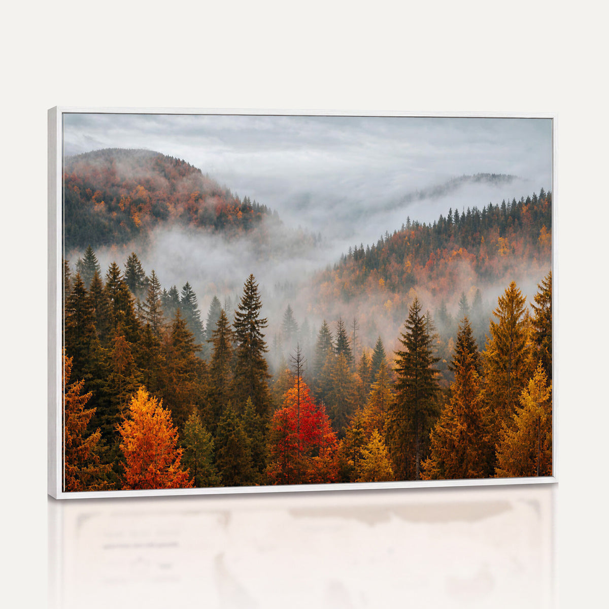87481341-_Poster-30x20 - Foggy Autumn Mountain Canvas Print Smoky Pine Forest Wall Art Panoramic Nature Poster 3 Piece Made in USA