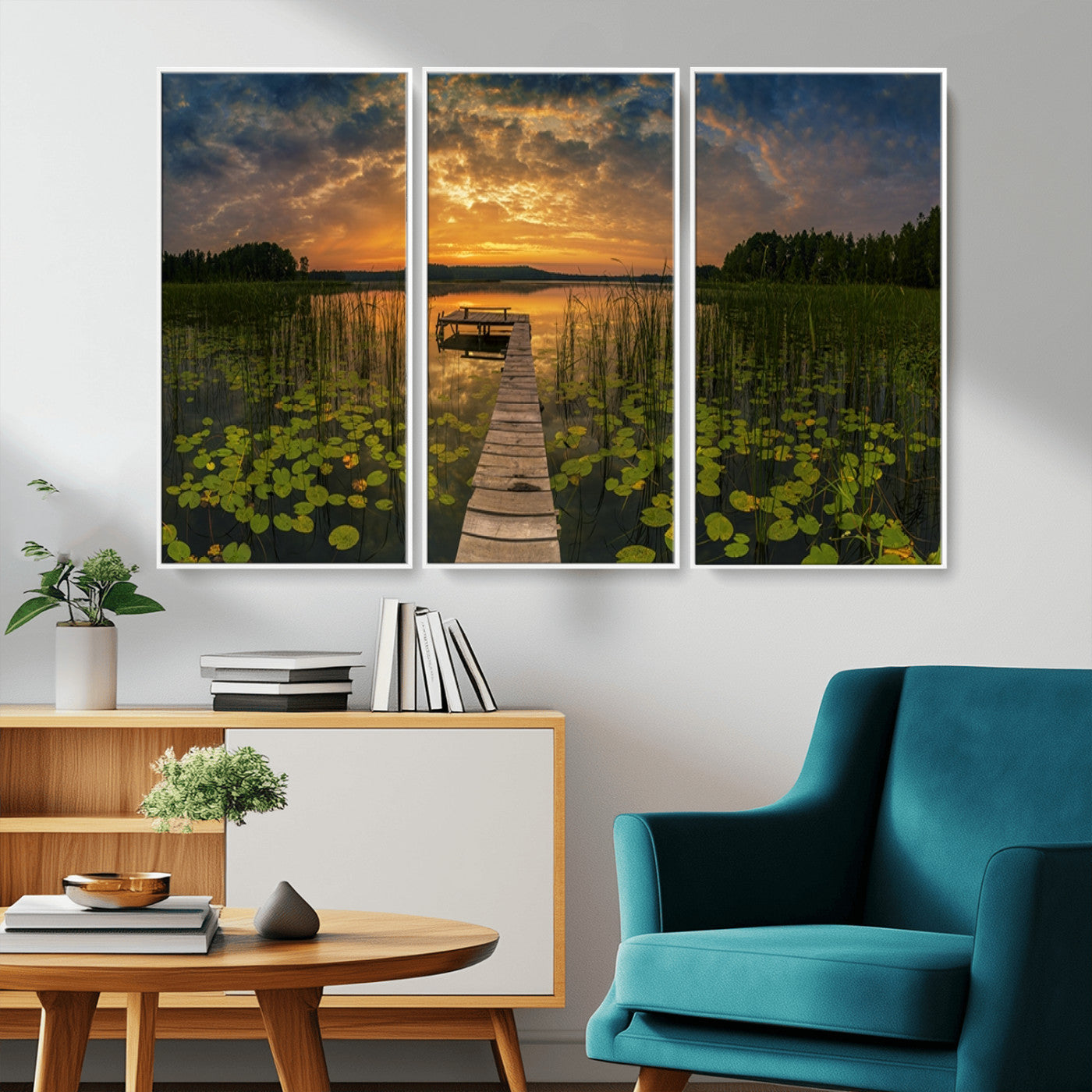 28103-MGV-FC-48X32-3P_White-Lake and Flower Wall Art Canvas Print