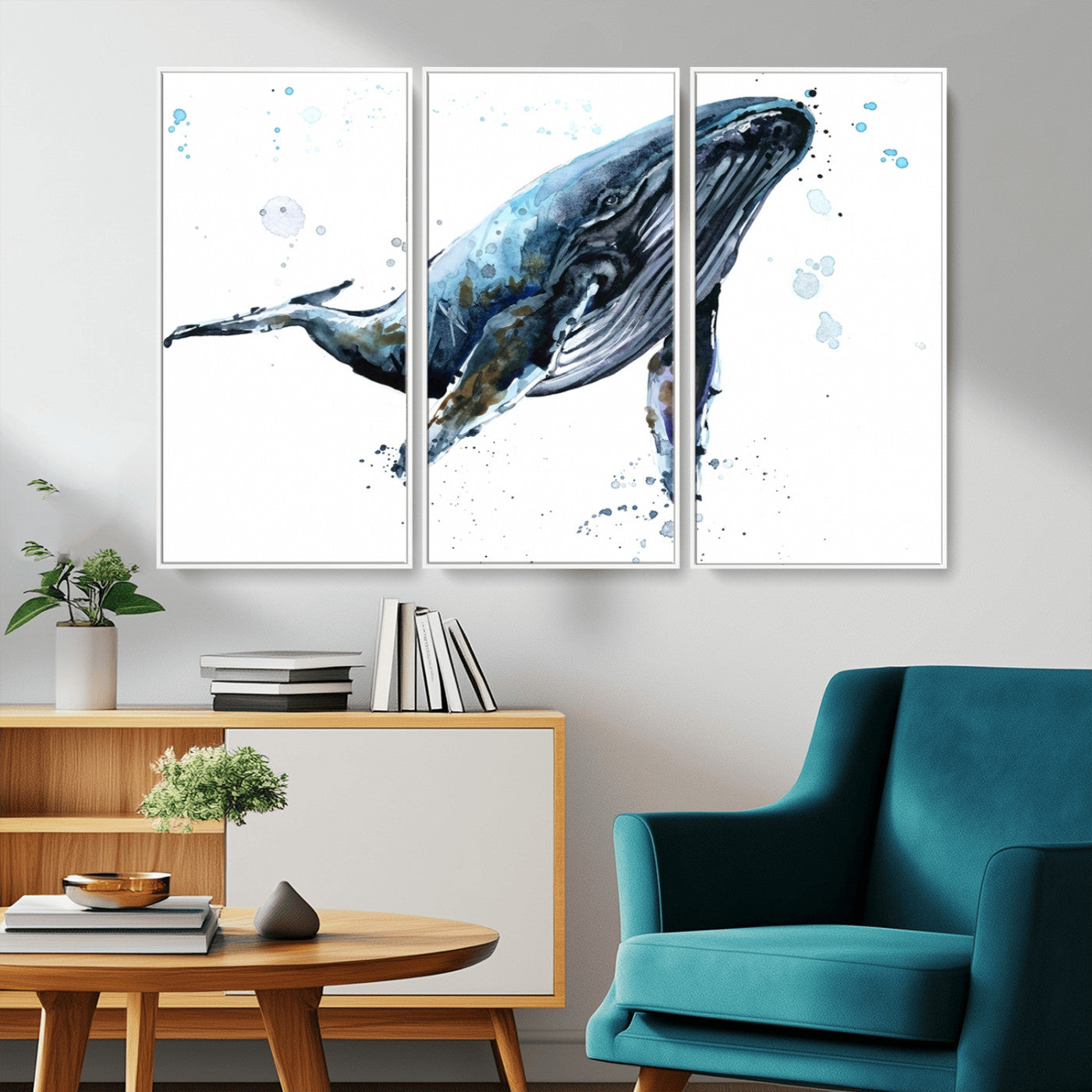 -Watercolor Whale Wall Art Canvas Print