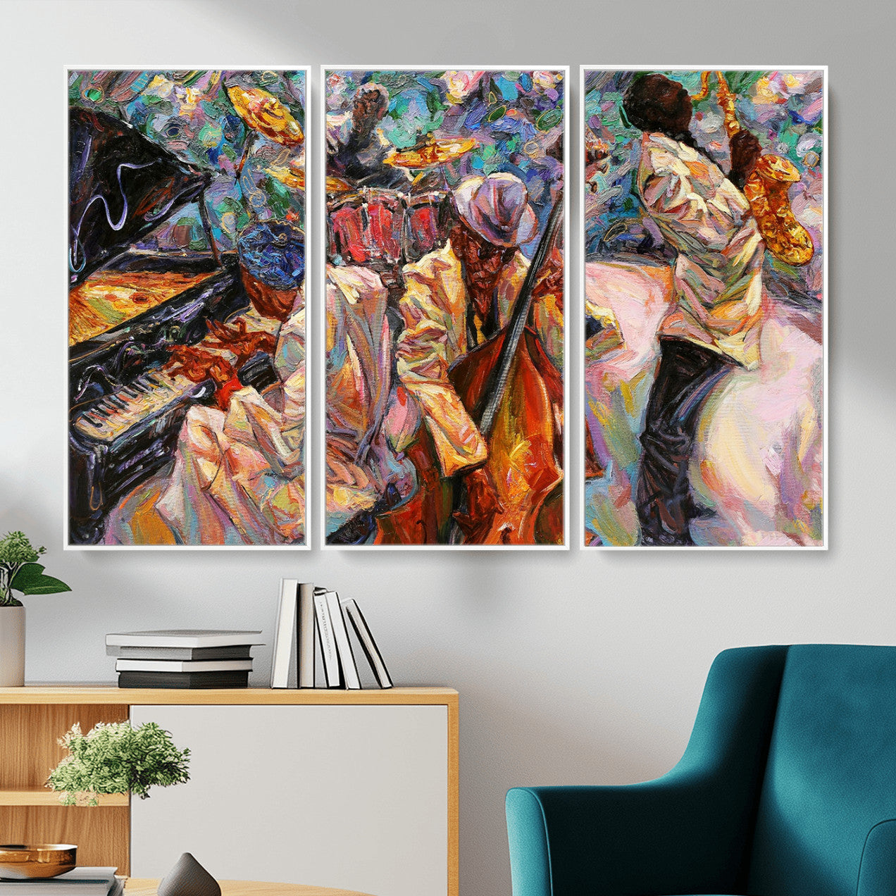 34929-MGV-CV-36X24 - African American Jazz Art Music Abstract Wall Art Painting Canvas Wall Art