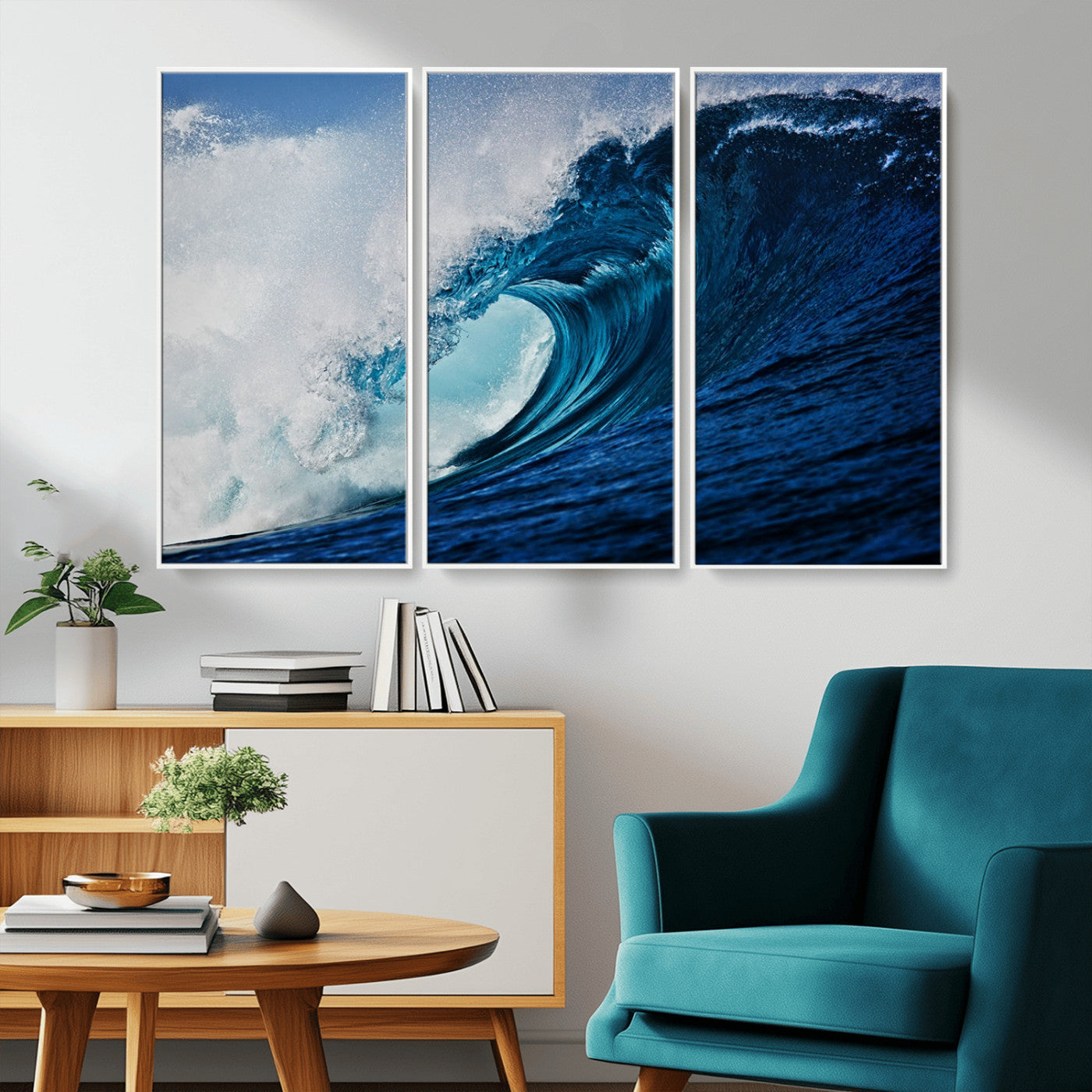 -Ocean Wave at Sunset Canvas Art, Large Wall Print of Vibrant Water Waves, Coastal Art for Living