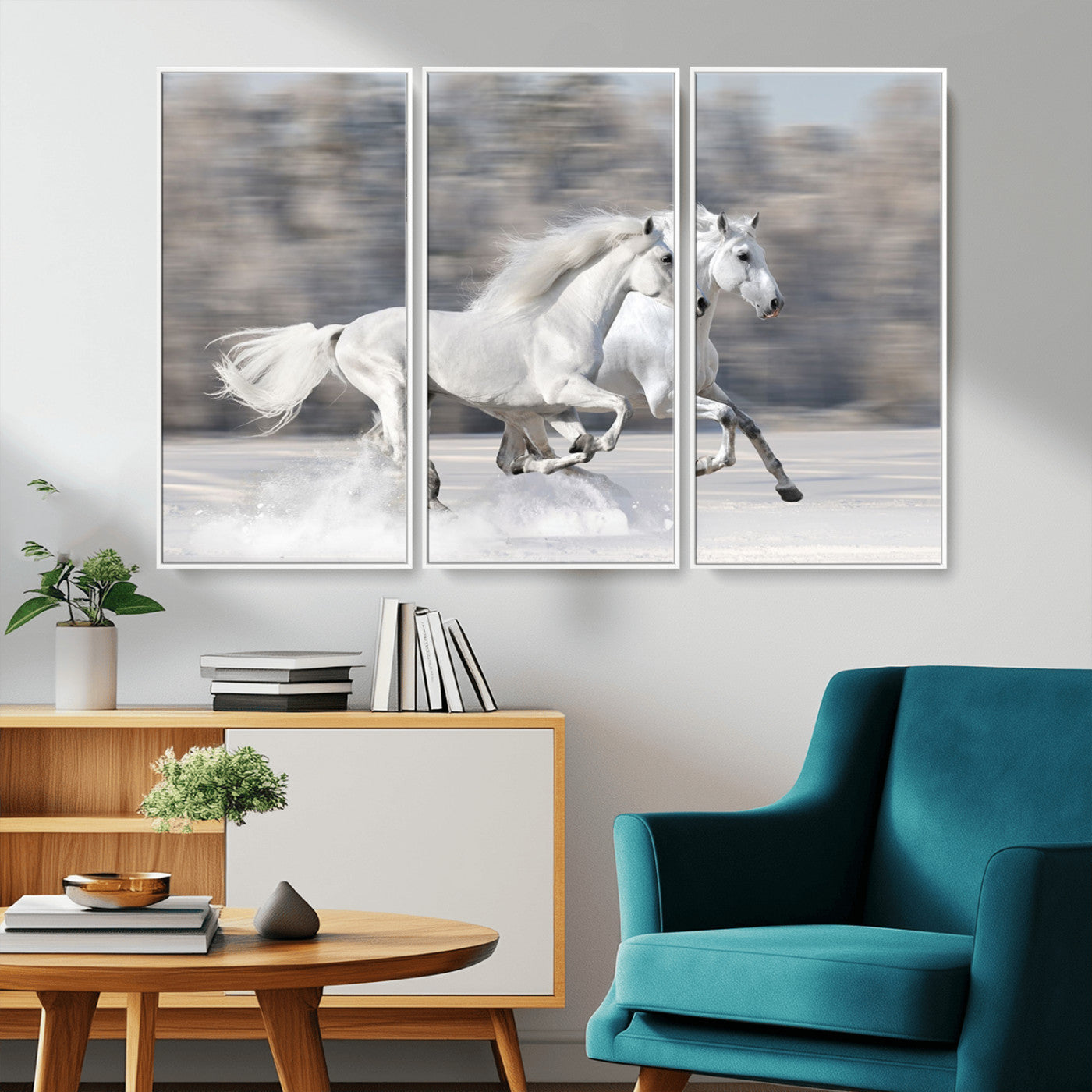 -The White Horses Wall Art, Framed White Horses Wall Art Canvas Print