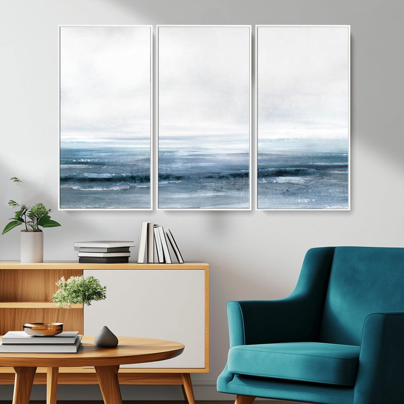 65702-MGV-FC-48X32-3P_White-Blue Ocean Abstract Artwork Wall Art Canvas Print