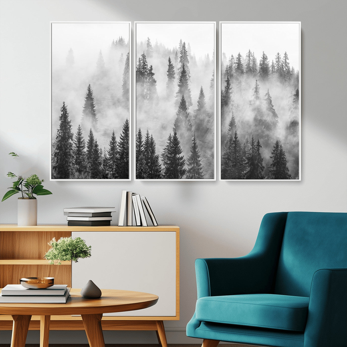 -Forest Wall Art Print | Foggy Pine Forest Canvas Wall Art - Black and White Nature Decor for Living Room, Office