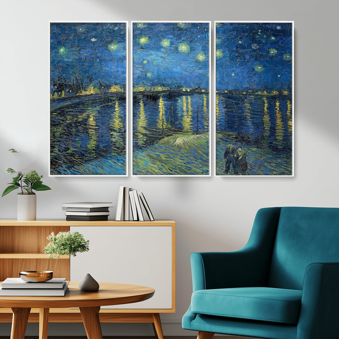 94605-MGV-CV-36X24-Vincent van Gogh Starry Night over the Rhone Abstract Wall Art Canvas, Starry Night Canvas Print