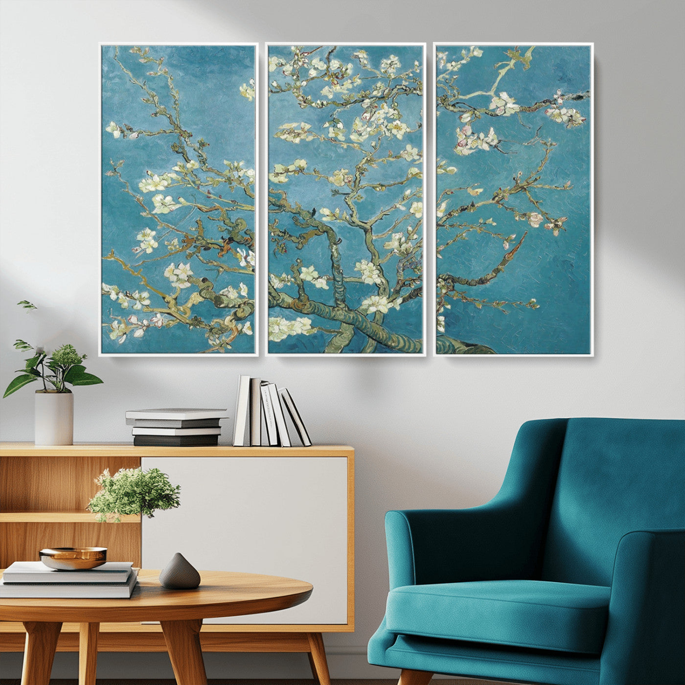 65607-MGV-FC-48X32-3P_White-Vincent Van Gogh's Almond Blossom Abstract Wall Art Canvas, Van Gogh Almond Blossom Canvas Print