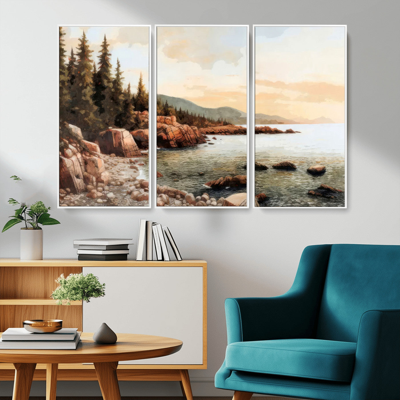 77145-MGV-CV-36X24-Serene Coastal View of Acadia National Park Wall Art - Stunning 3-Panel Wall Art Canvas Print,