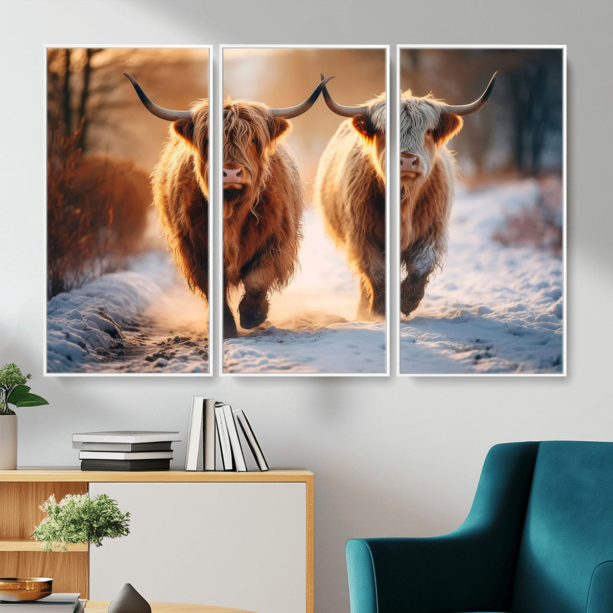 94810-_Poster-30x20 - Scottish Highland Cow Horn Farm Wall Art Canvas Print