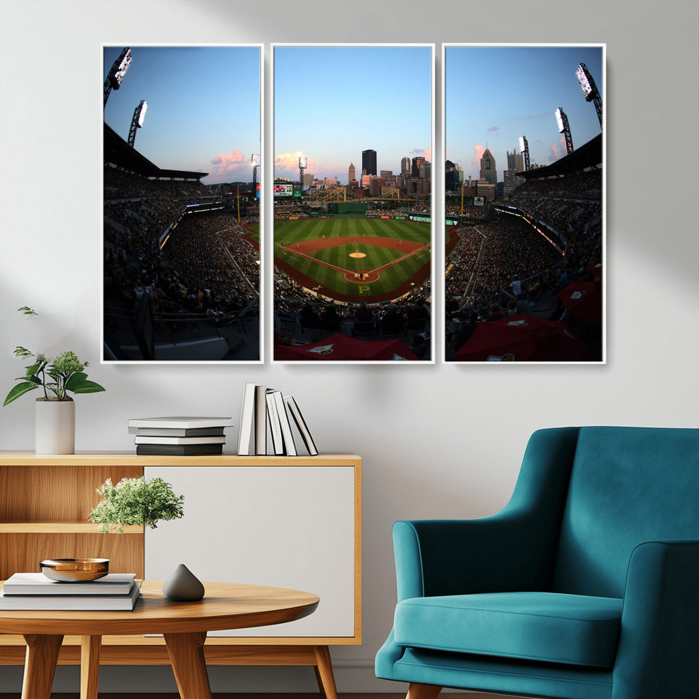 -PNC Park Evening Game Triple Canvas Wall Art - Pittsburgh Pirates MLB Match - PNC Park Stadium Wall