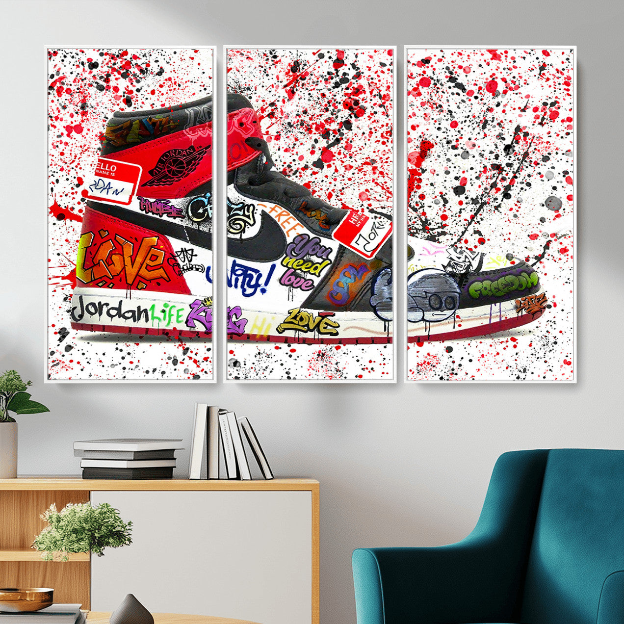 38836-MGV-CV-36X24 - Jordan Shoes Graffiti Wall Art Canvas Print- Jordan Graffiti Canvas Wall Art - Framed Perfect for