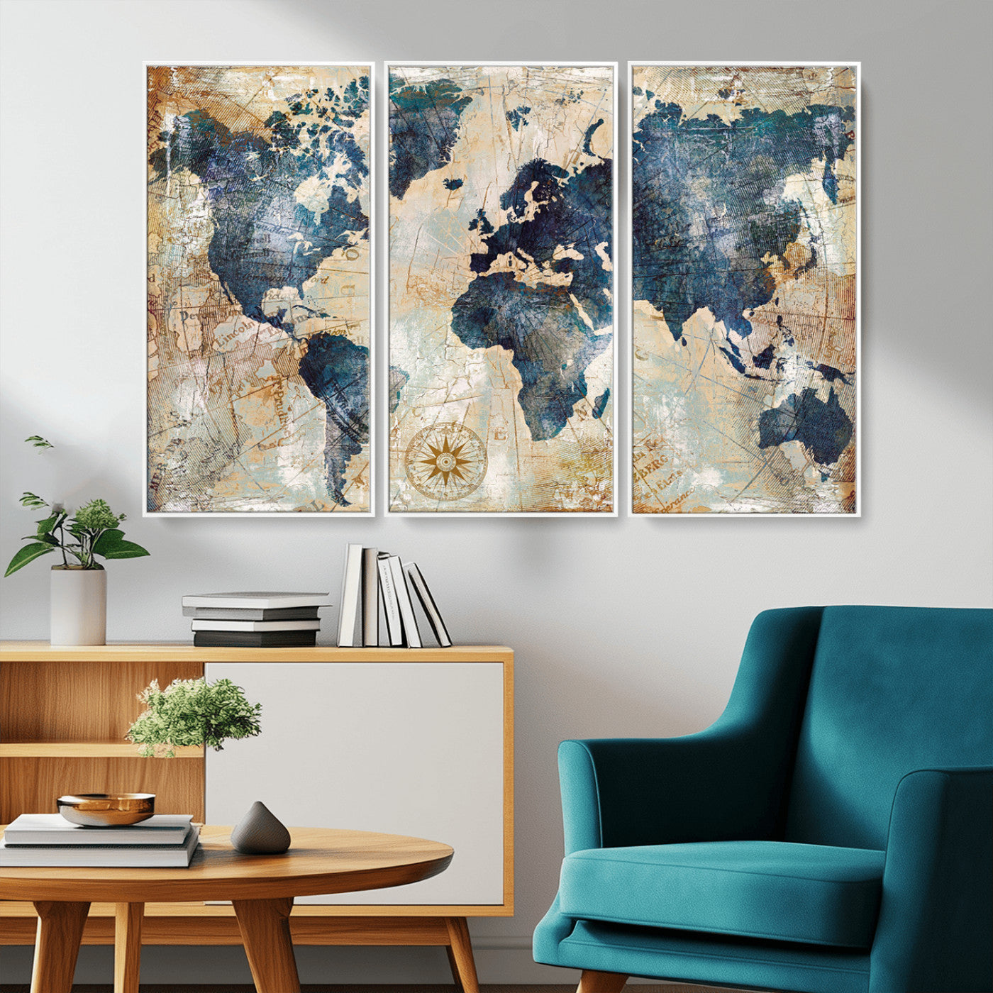 84561-MGV-FC-48X32-3P_White-Push Pin World Map Canvas Print – Framed Wall Art for Couples, Travel Tracker Map, Anniversary Gift for Home Decor