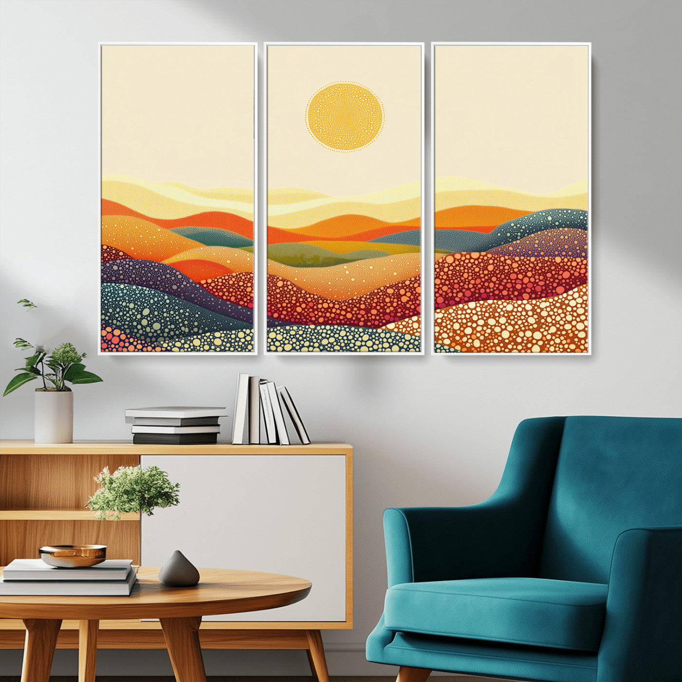 -YAYOI KUSAMA Colorful Dot Art Landscape Canvas - Framed Abstract Pointillism Inspired by Nature with