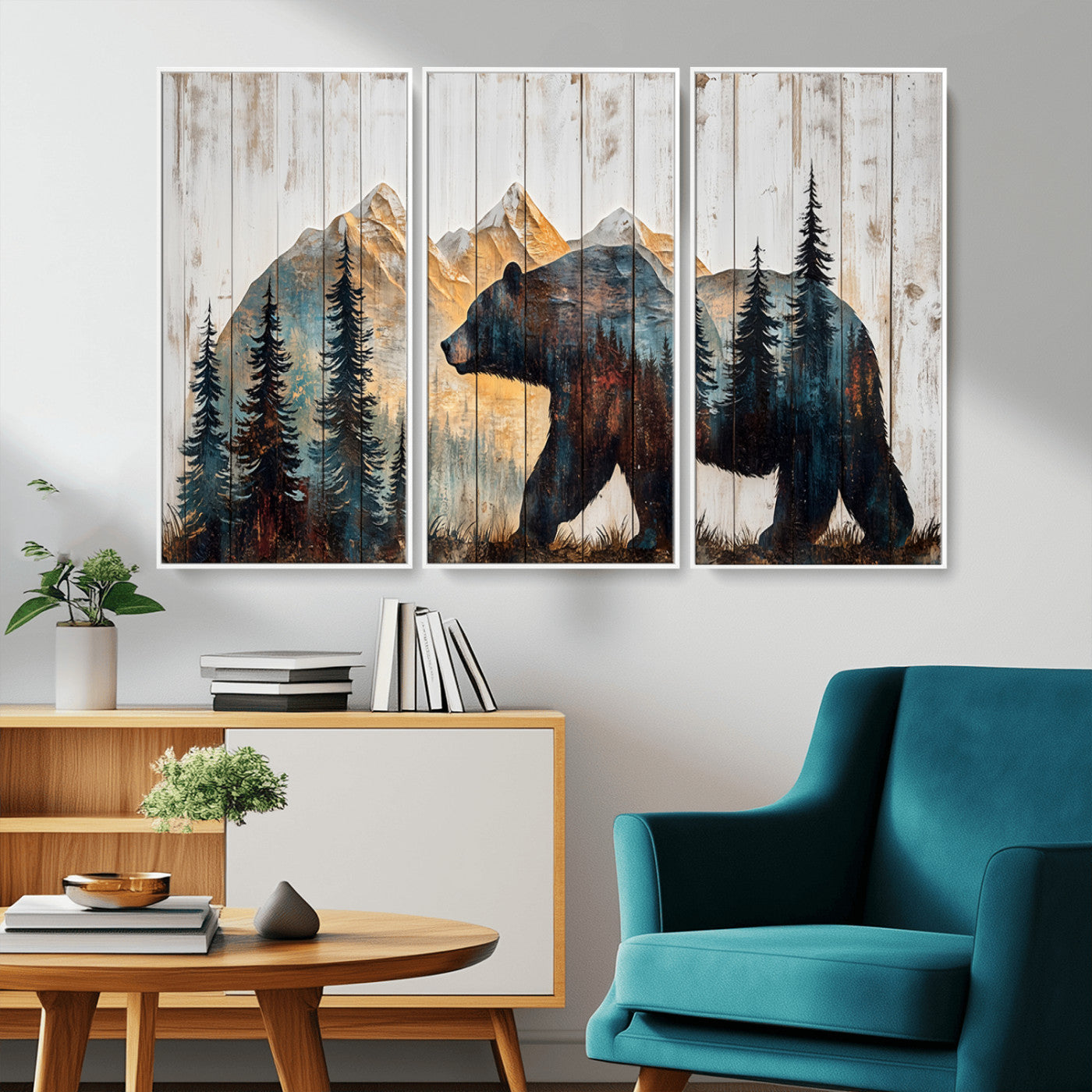 -Rustic Bear Wall Art - Grizzly 399 Bear Wall Art - Mountain Wood Canvas Wall Art - Nature Theme